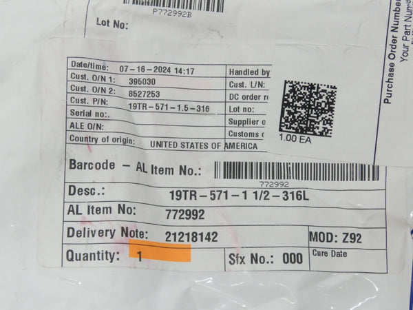 INDUSTRIAL SPARE PART 772992 19TR-571-1-1/2-316L NSMP