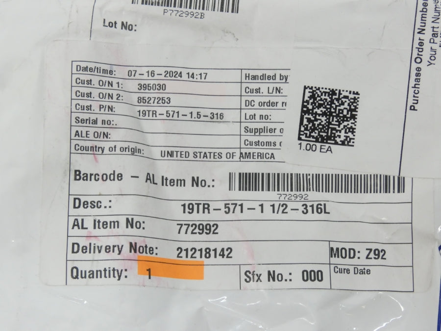 INDUSTRIAL SPARE PART 772992 19TR-571-1-1/2-316L NSMP
