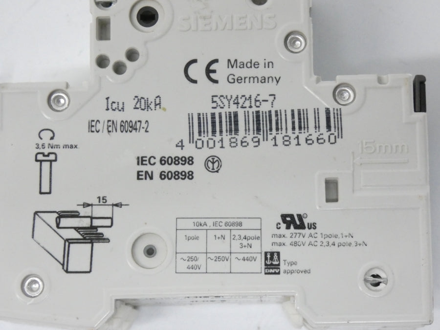 SIEMENS 5SY4216-7 5SY42MCBC16 400V 16A NSNP