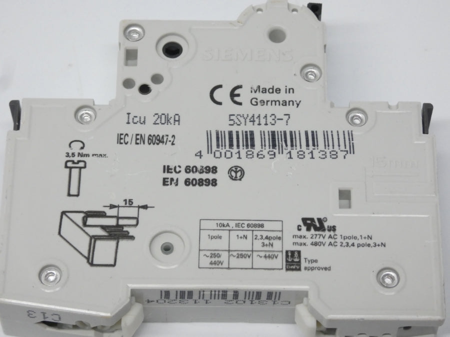 SIEMENS 5SY4113-7 5SY41MCBC13 230/400V 13A NSNP