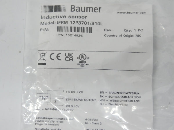 BAUMER IFRM12P3701/S14L 10214924 6-36VDC NSMP