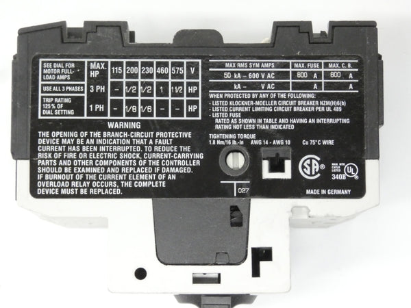 KLOCKNER MOELLER PKZM0-2.5 SER. 01 575V 1.6-2.5A NSNP