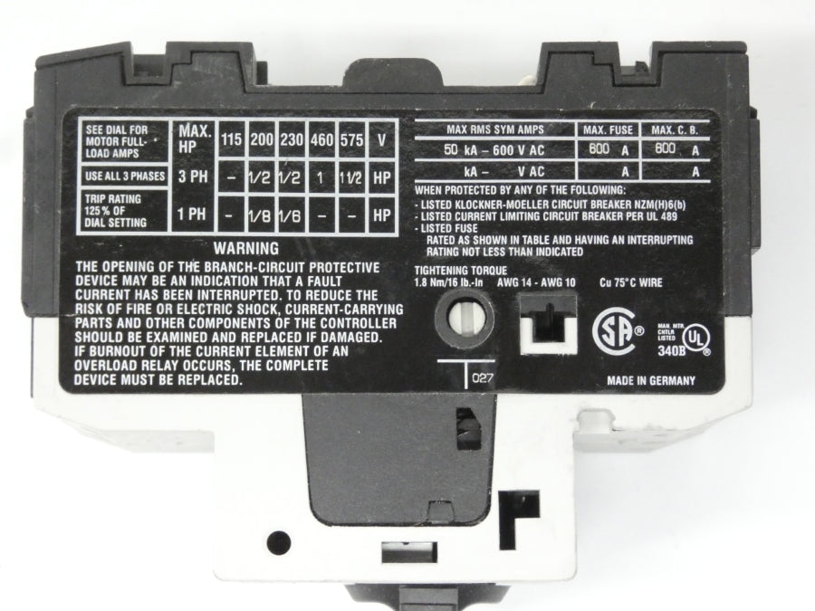 KLOCKNER MOELLER PKZM0-2.5 SER. 01 575V 1.6-2.5A NSNP