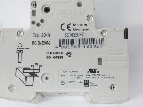 SIEMENS 5SY4320-7 5SY43MCBC20 400V 20A NSNP