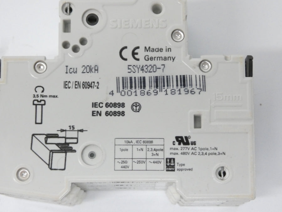 SIEMENS 5SY4320-7 5SY43MCBC20 400V 20A NSNP