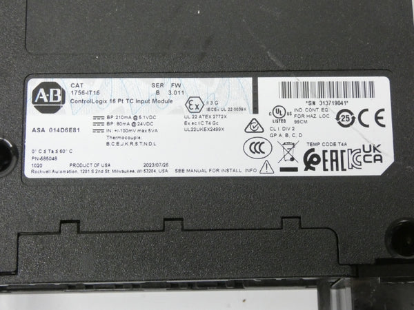 INDUSTRIAL SPARE PART 1756-IT16 SER. B F/W 3.011 24VDC NSNP