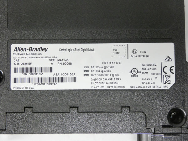 INDUSTRIAL SPARE PART 1756-OB16IEF SER. A F/W 1.012 24VDC 1A NSNP