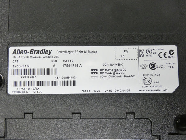 INDUSTRIAL SPARE PART 1756-IF16 SER. A F/W 1.5 24VDC NSNP