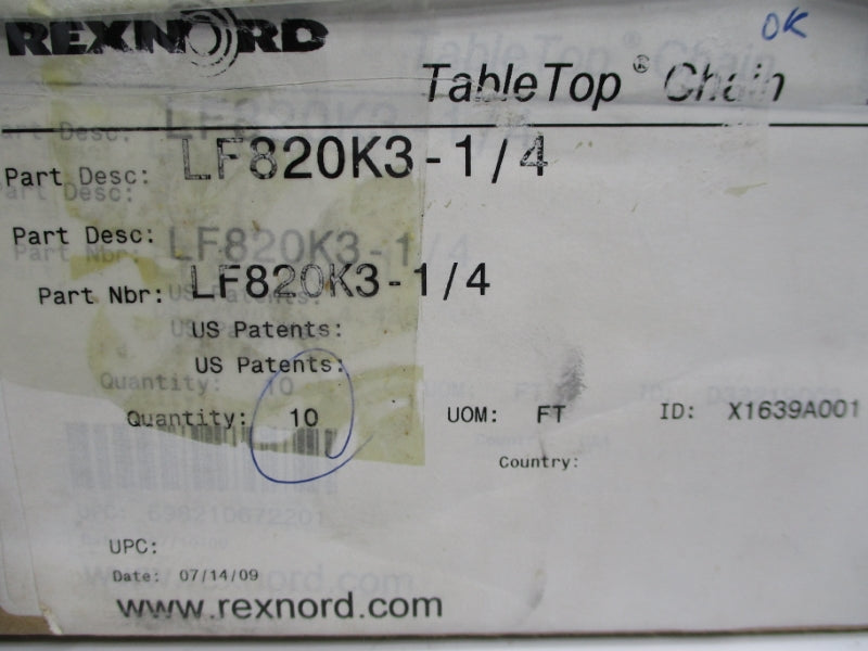 REXNORD LF820K3-1/4 10' NSMP