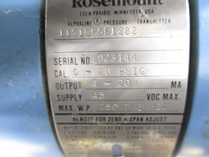ROSEMOUNT 1151GP5E12B2 45VDC 3/4" NSNP