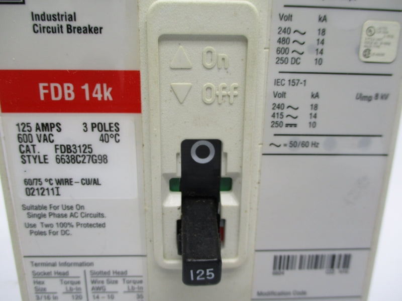 CUTLER HAMMER FDB3125 600V 125A NSNP