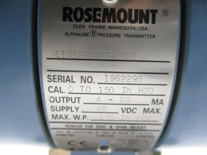 ROSEMOUNT 1151GP4E22M1B1 45VDC 150PSI 3/4" NSNP