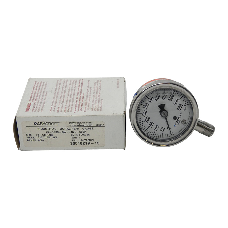 ASHCROFT 25-1009-SWL-02L-600# 0-600PSI 2-1/2" NSMP