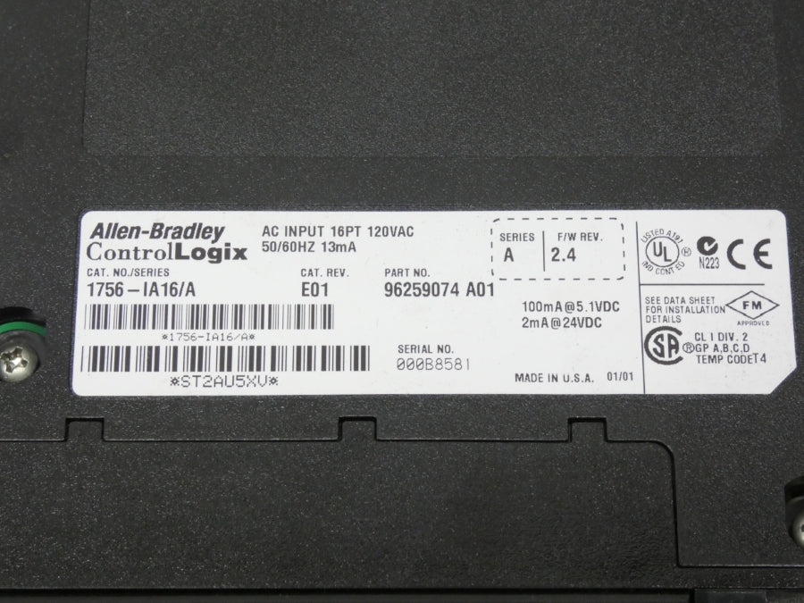 INDUSTRIAL SPARE PART 1756-IA16 SER. A F/W 2.4 REV. E01 24VDC NSNP