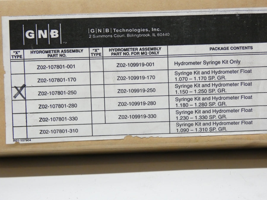 GNB TECHNOLOGIES Z02-107801-250 NSFS