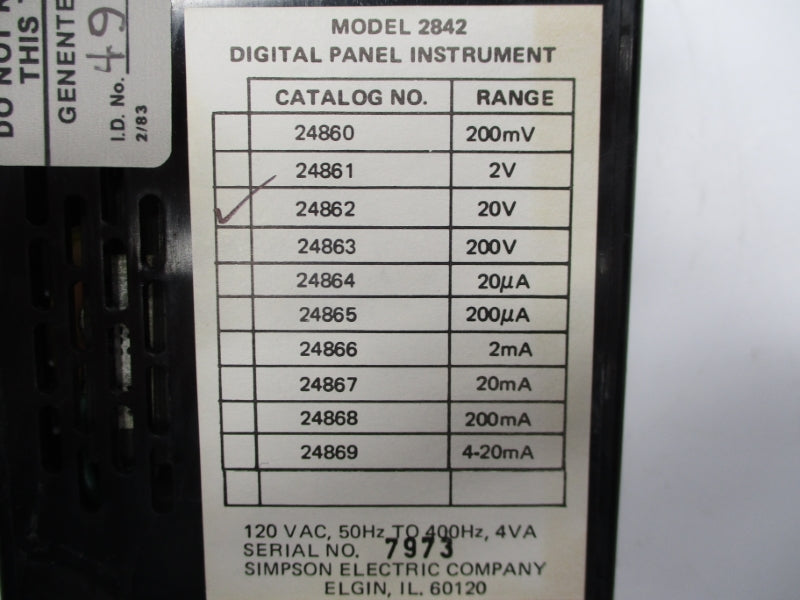 SIMPSON ELECTRIC 24862 2842 120VAC NSMP