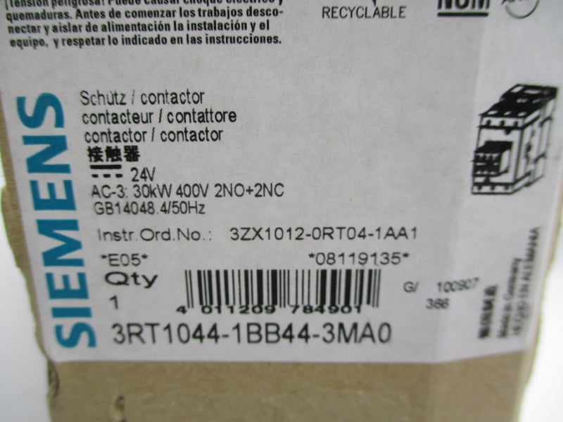 SIEMENS 3RT1044-1BB44-3MA0 24VDC 10A NSMP