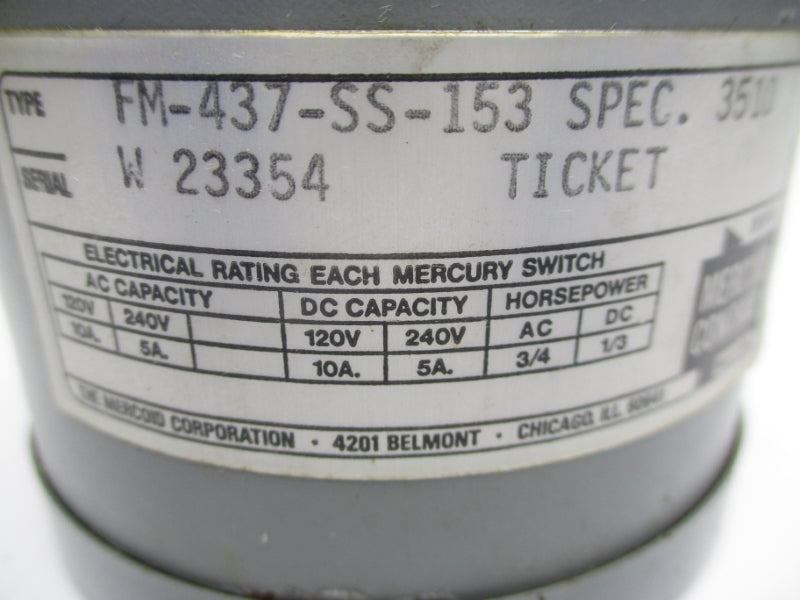 MERCOID CONTROL FM-437-SS-153-3510 240VDC 10A UNMP