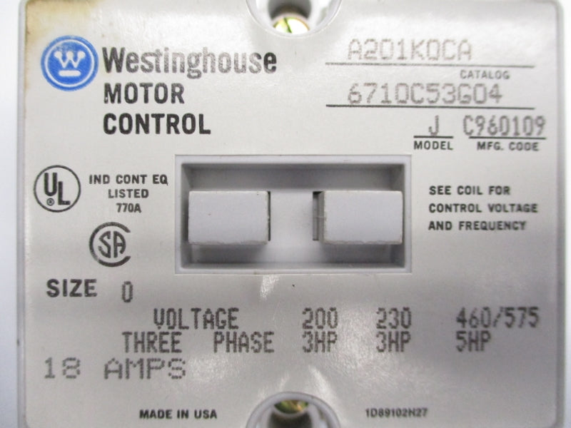 WESTINGHOUSE A201K0CA 6710C53G04 110/120V 18A NSNP