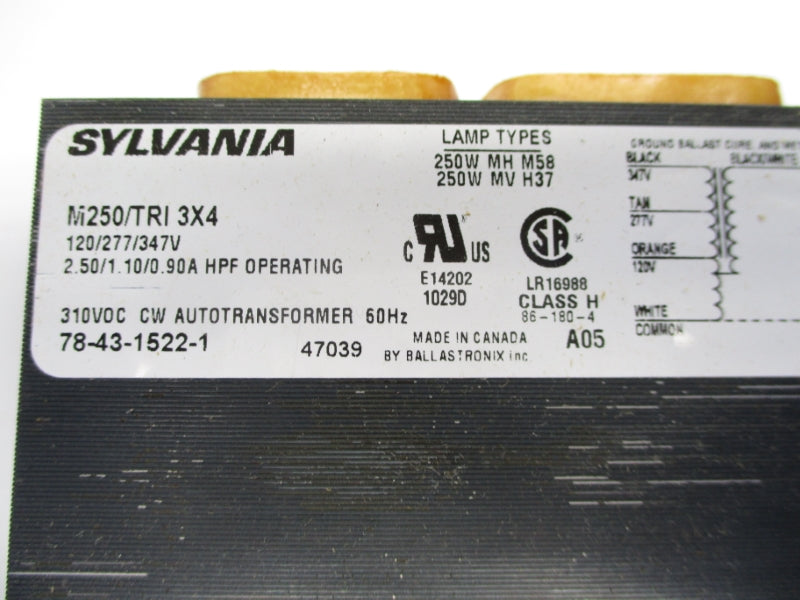 SYLVANIA M250/TRI3X4 120/277/347V 2.50/1.10/0.90A NSMP