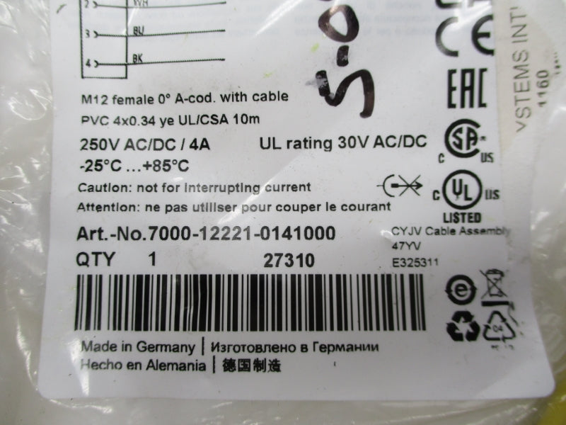 MURR ELEKTRONIK 7000-12221-0141000 250VAC 4A 10M NSMP