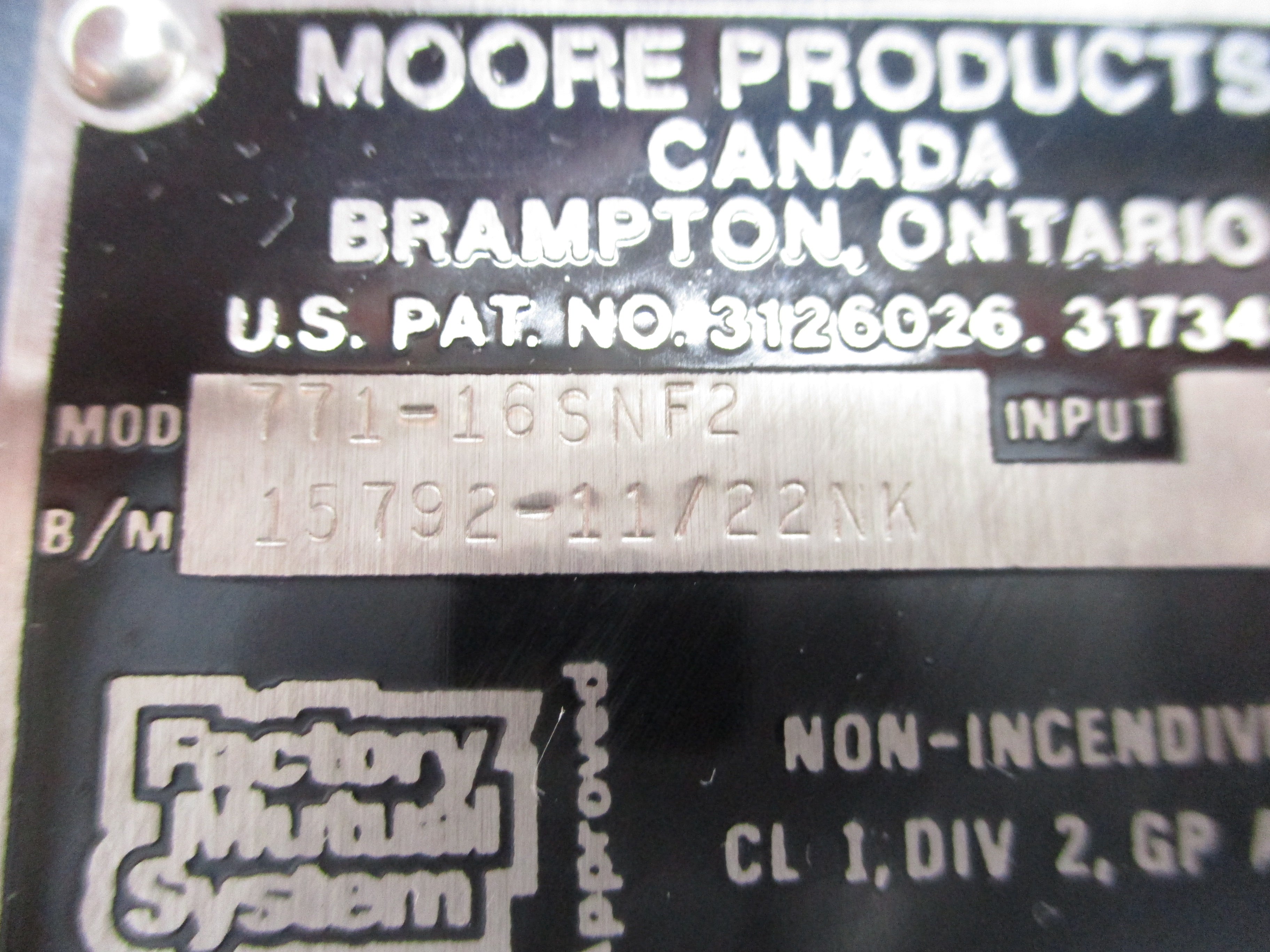 MOORE PRODUCTS 771-16SNF2 117VAC 3/15PSI UNMP