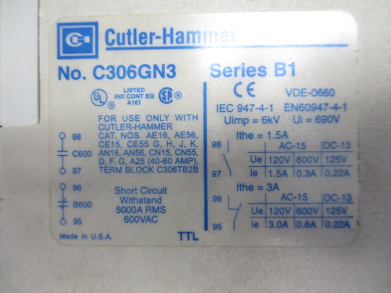CUTLER HAMMER AN16DNO SER. B1 110/120V 27A UNMP