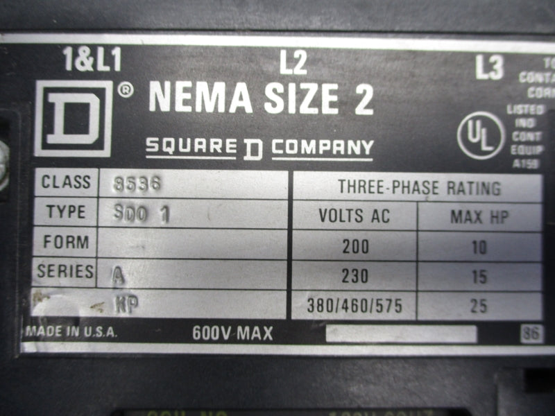 SQUARE D 8536SDO1 SER. A 110/120V UNMP