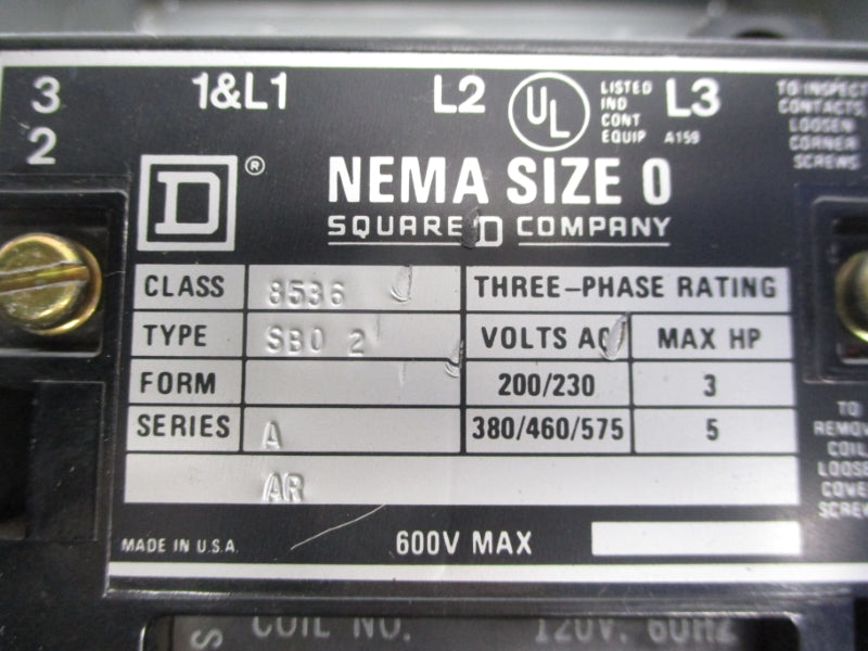 SQUARE D 8536SB02S2V02 SER. A 110-120V UNMP