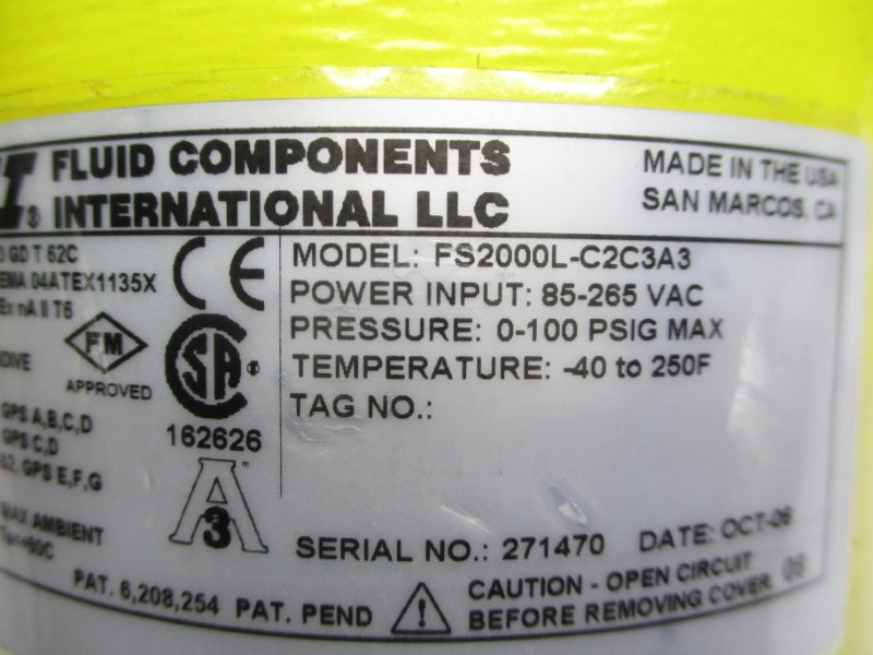 FCI FS2000L-C2C3A3 85-265VAC 0-100PSI -40-250F 1 7/8" NSNP