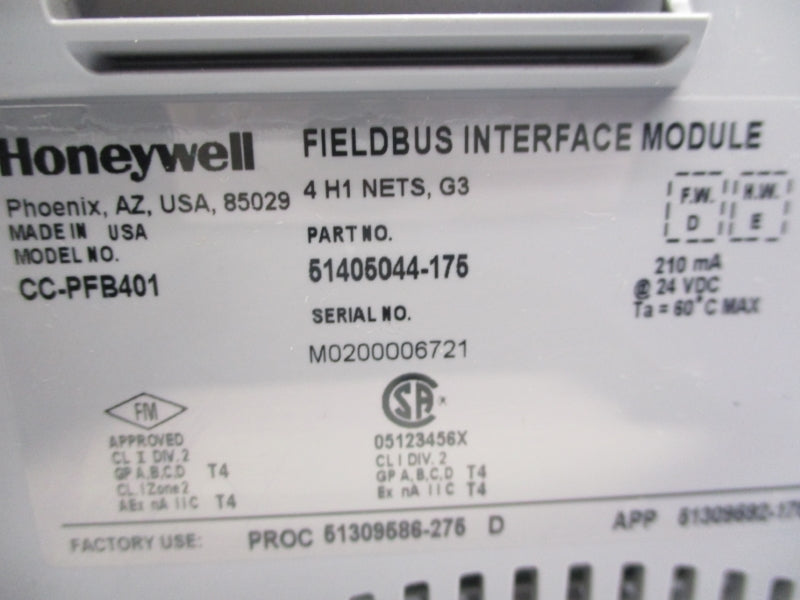 HONEYWELL CC-PFB401 51405044-175 24VDC F/W D (AS PICTURED) NUPI