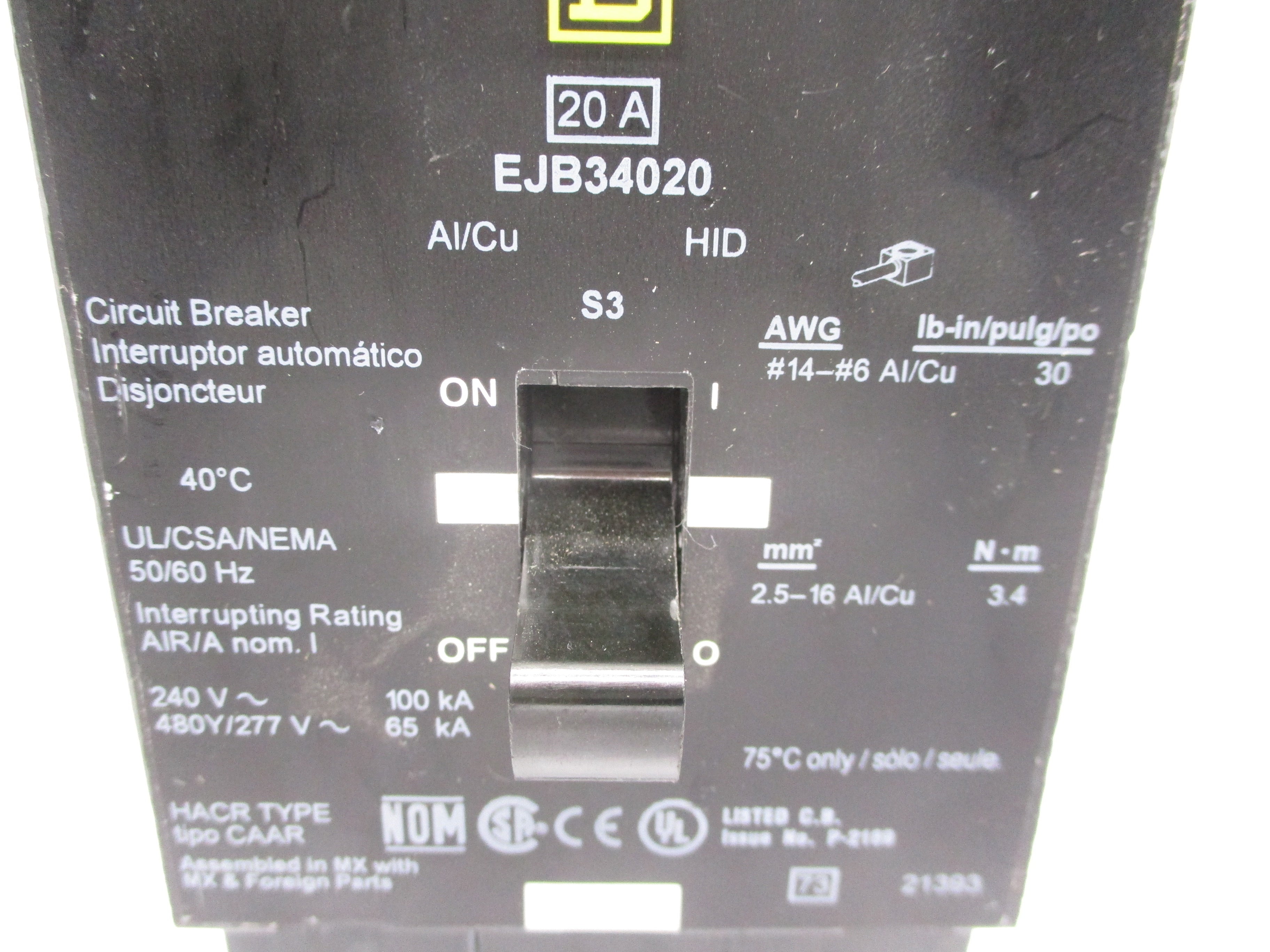 SQUARE D EJB34020 240V 20A (AS IS) UNMP