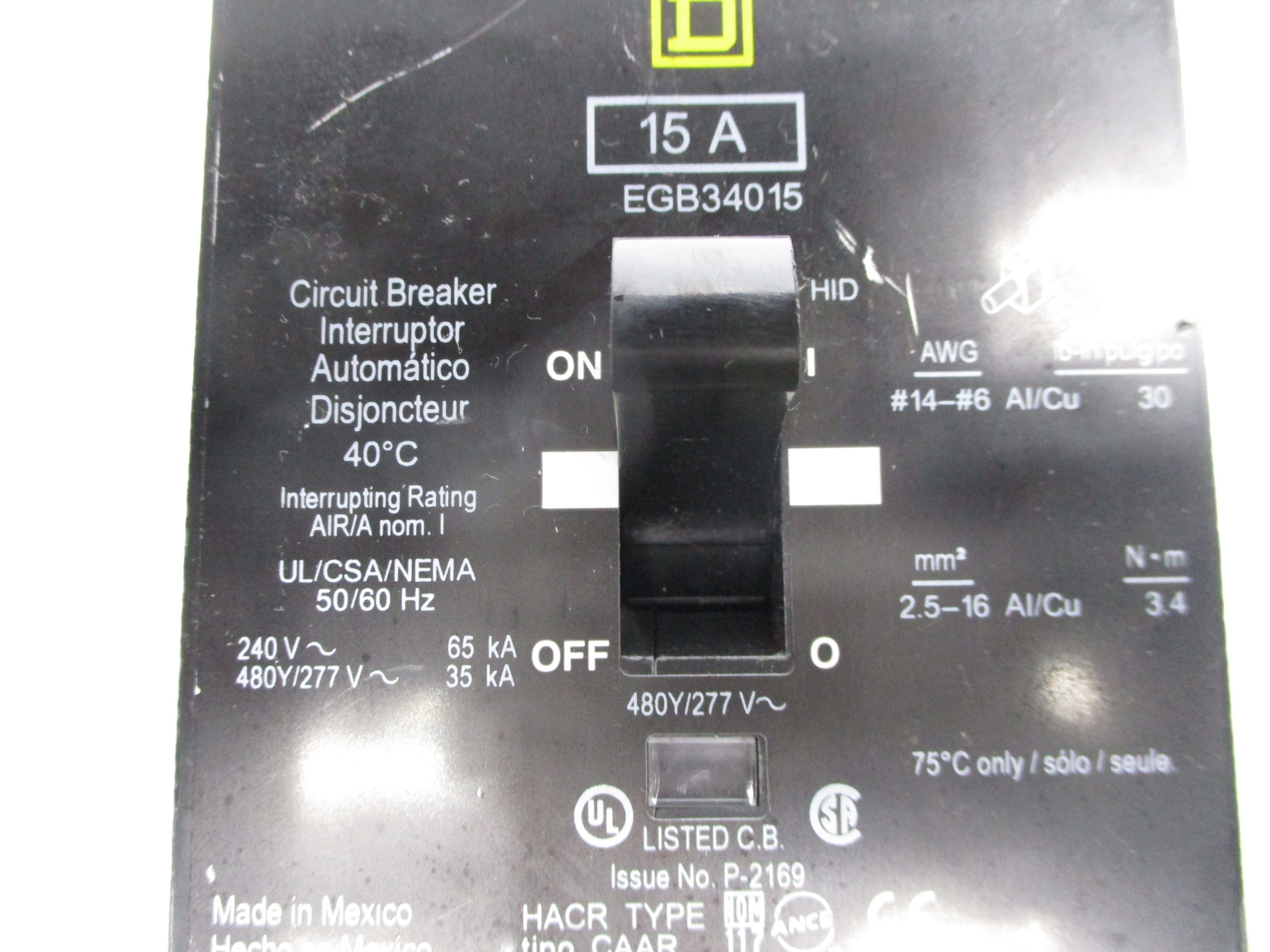 SQUARE D EGB34015 240V 15A (AS PICTURED) UNMP
