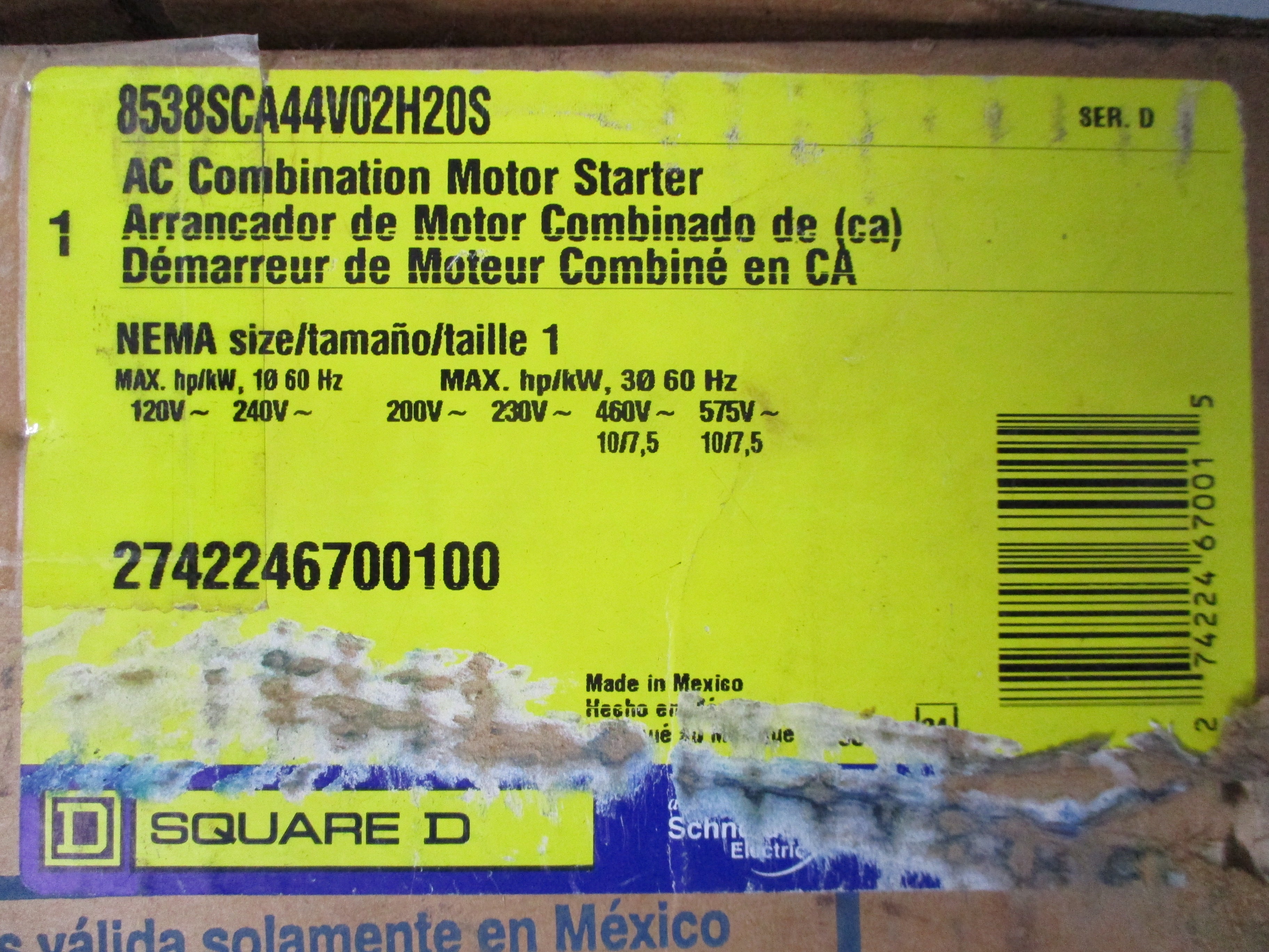 SQUARE D 8538SCA44V02H20S SER. D 575V 30A NSMP