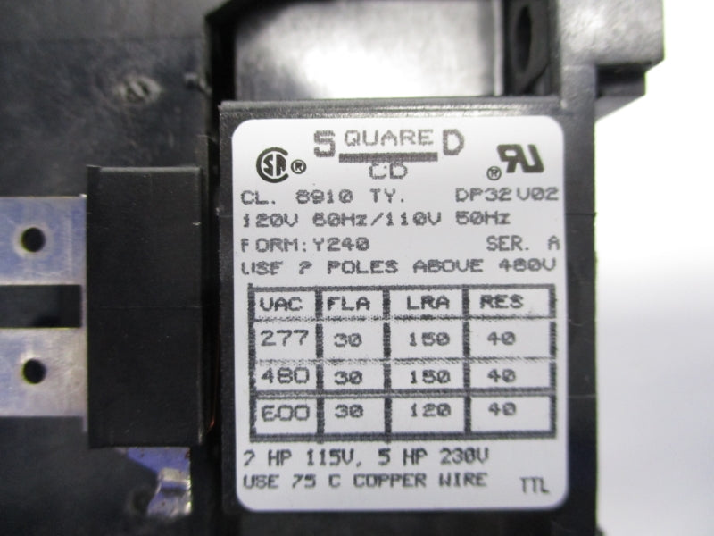 SQUARE D 8910DP32V02Y240 120V 40A NSMP