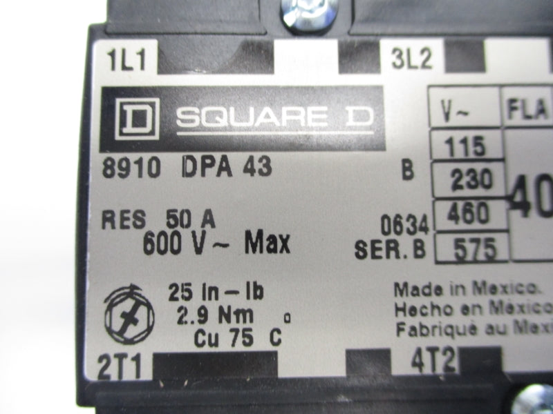 SQUARE D 8910DPA43V02 SER. B 120V 40A NSNP