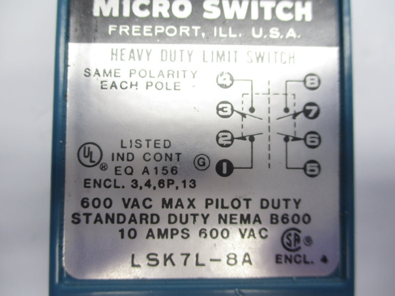 MICRO SWITCH LSK7L-8A 600VAC 10A NSNP