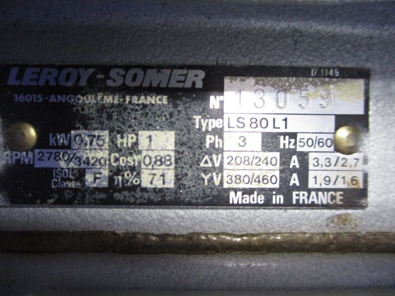 LEROY SOMER LS80L1 380/460V 3.3/2.7A UNMP