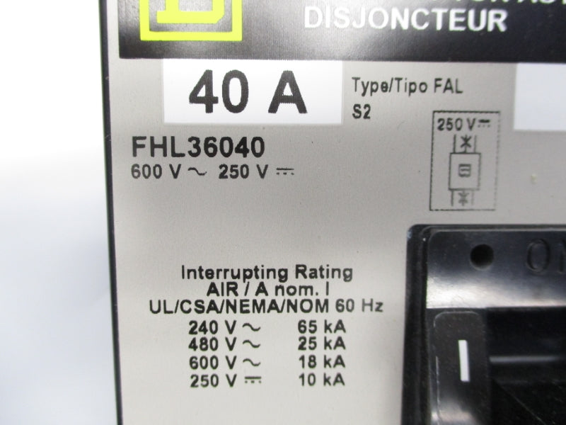 SQUARE D FHL36040 SER. S2 600V 40A (GREY) NSNP