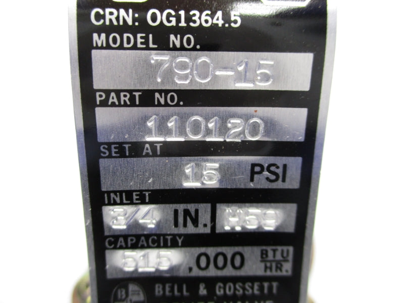 BELL & GOSSETT 790-15 110120 15PSI 3/4" NSMP