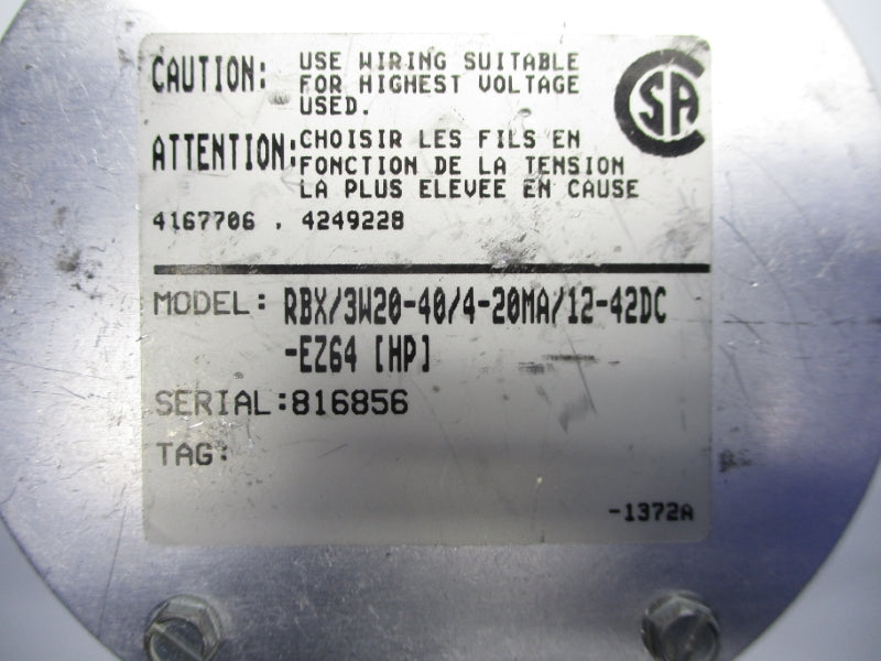 MOORE INDUSTRIES RBX/3W20-40/4-20MA/12-42DC-EZ64 NSNP
