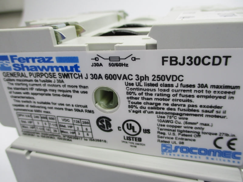 FERRAZ SHAWMUT FBJ30CDT 600VAC 30A NSMP