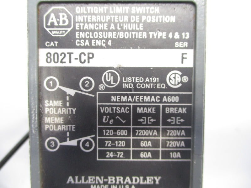 ALLEN BRADLEY 802T-CP SER. F 120-600V 60A UNMP