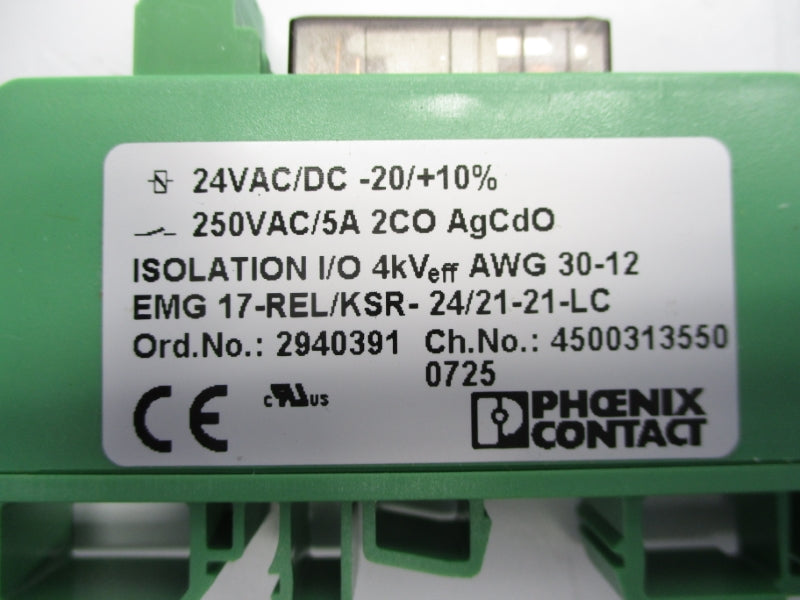 PHOENIX CONTACT EMG17-REL/KSR-24/21-21-LC 2940391 24VAC/DC 5A NSNP