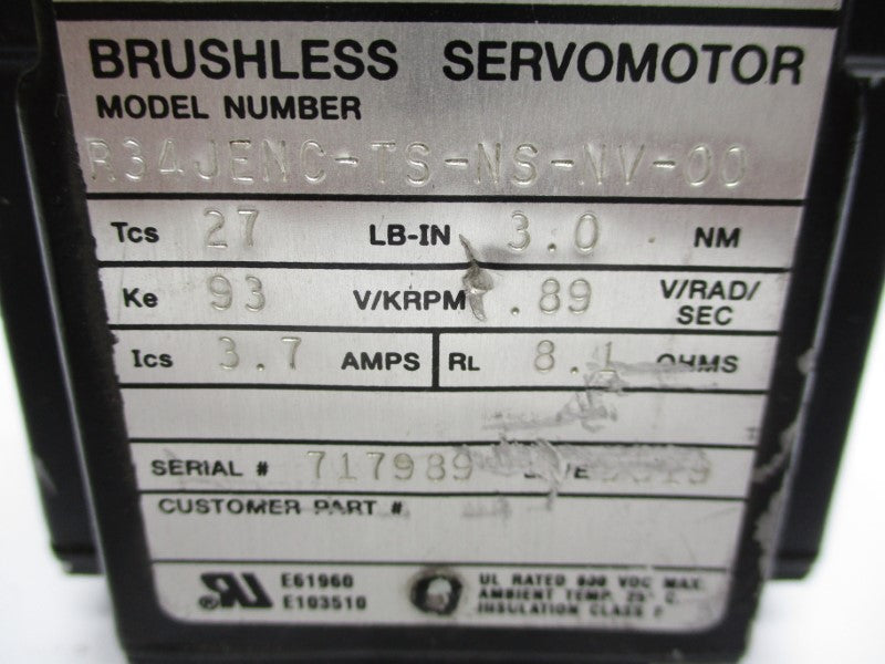 PACIFIC SCIENTIFIC R34JENC-TS-NS-NV-00 93V 3.7A UNMP