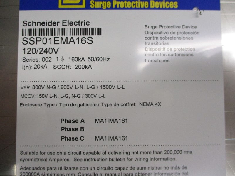 SQUARE D SSP01EMA16S SER. 002 120/240V (AS PICTURED) NSMP