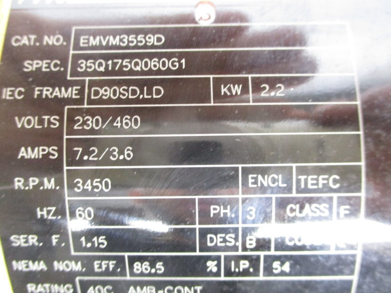 BALDOR EMVM3559D 230/460V 7.2/3.6A NSMP