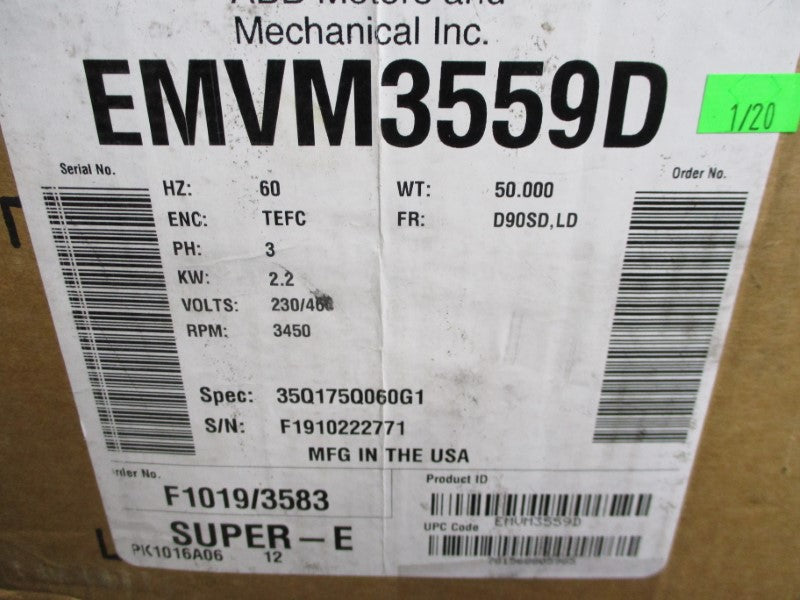 BALDOR EMVM3559D 230/460V 7.2/3.6A NSMP
