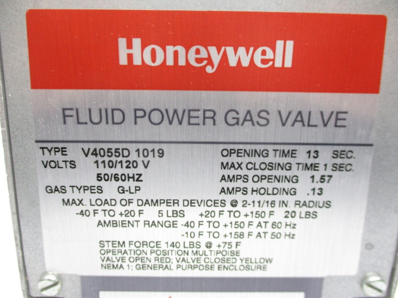 HONEYWELL V4055D 1019 110/120V 1.57/.13A 15PSI NSMP