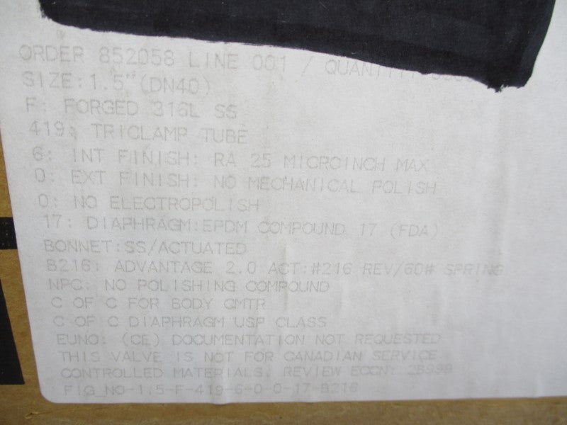 ITT 1.5-316L-RA25MAX-CWP150 90PSI NSMP